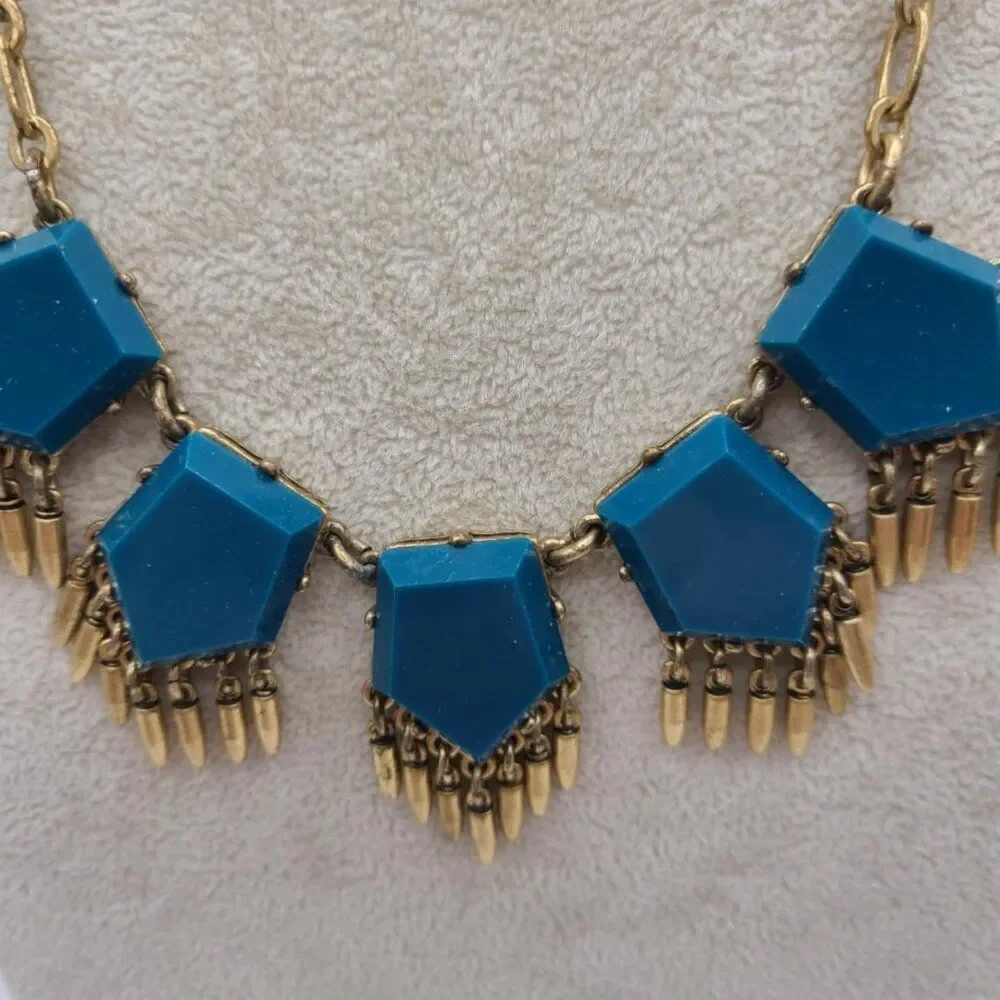 J Crew Emerald Green Resin Necklace with Fringe